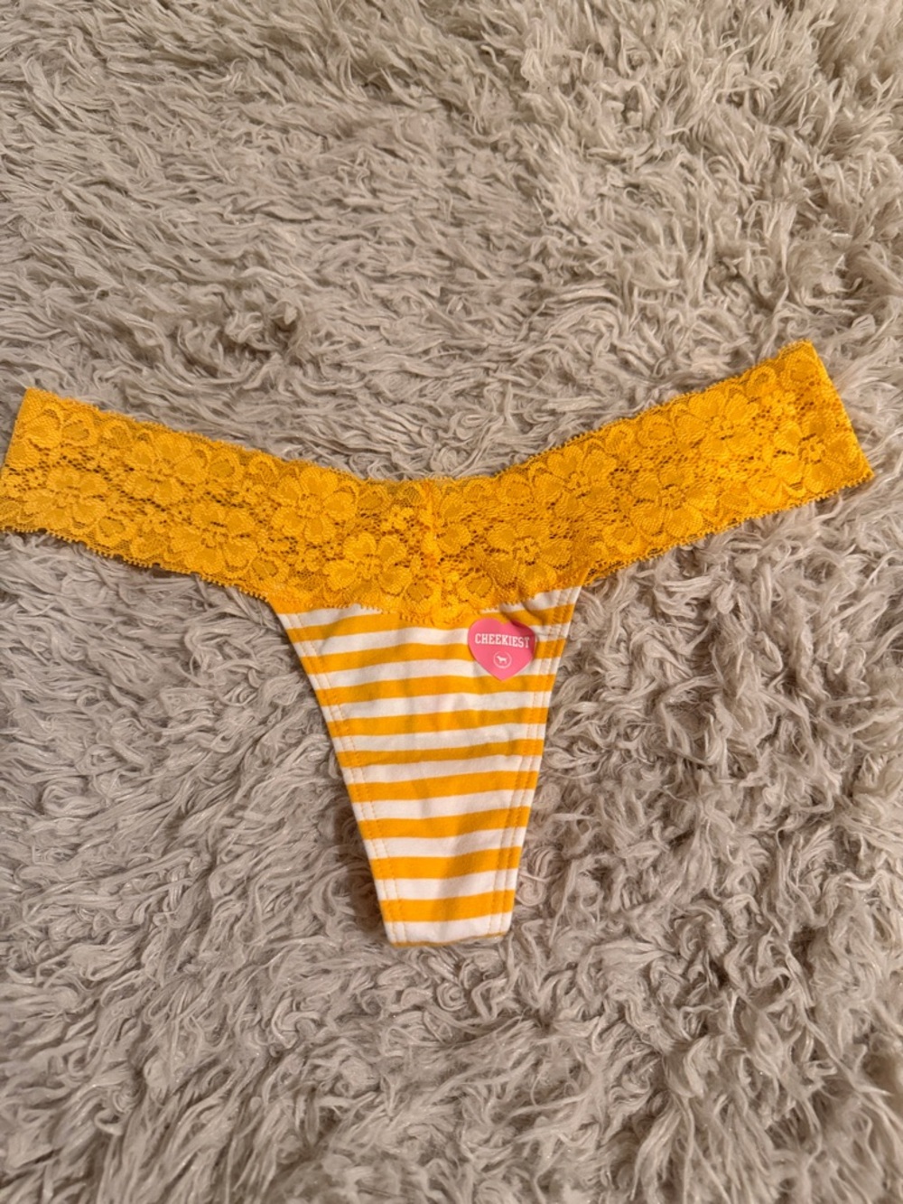 NWT Victoria’s Secret PINK Lace Trim Cotton Extra Low Rise Striped Thong Small